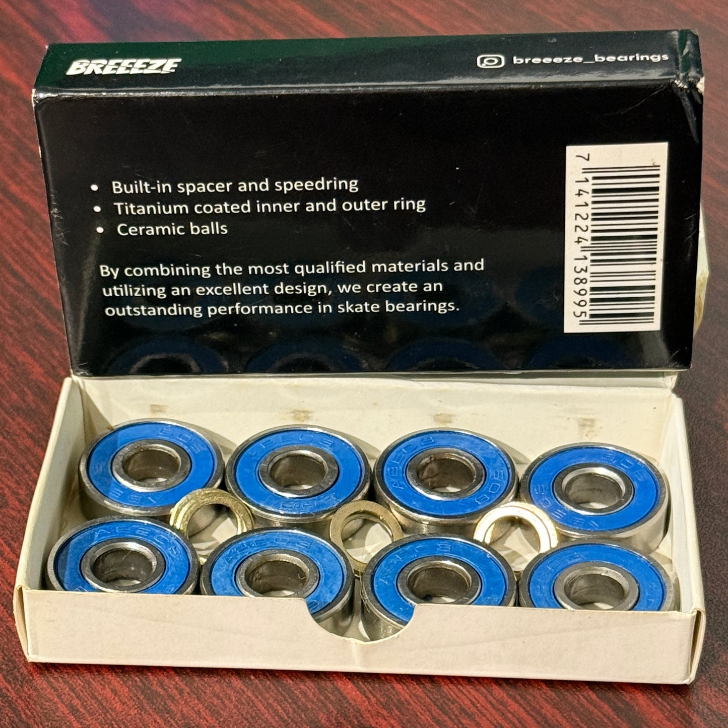 Breeeze Prestige Ceramic/Titanium Skate Bearings – 8‑Pack