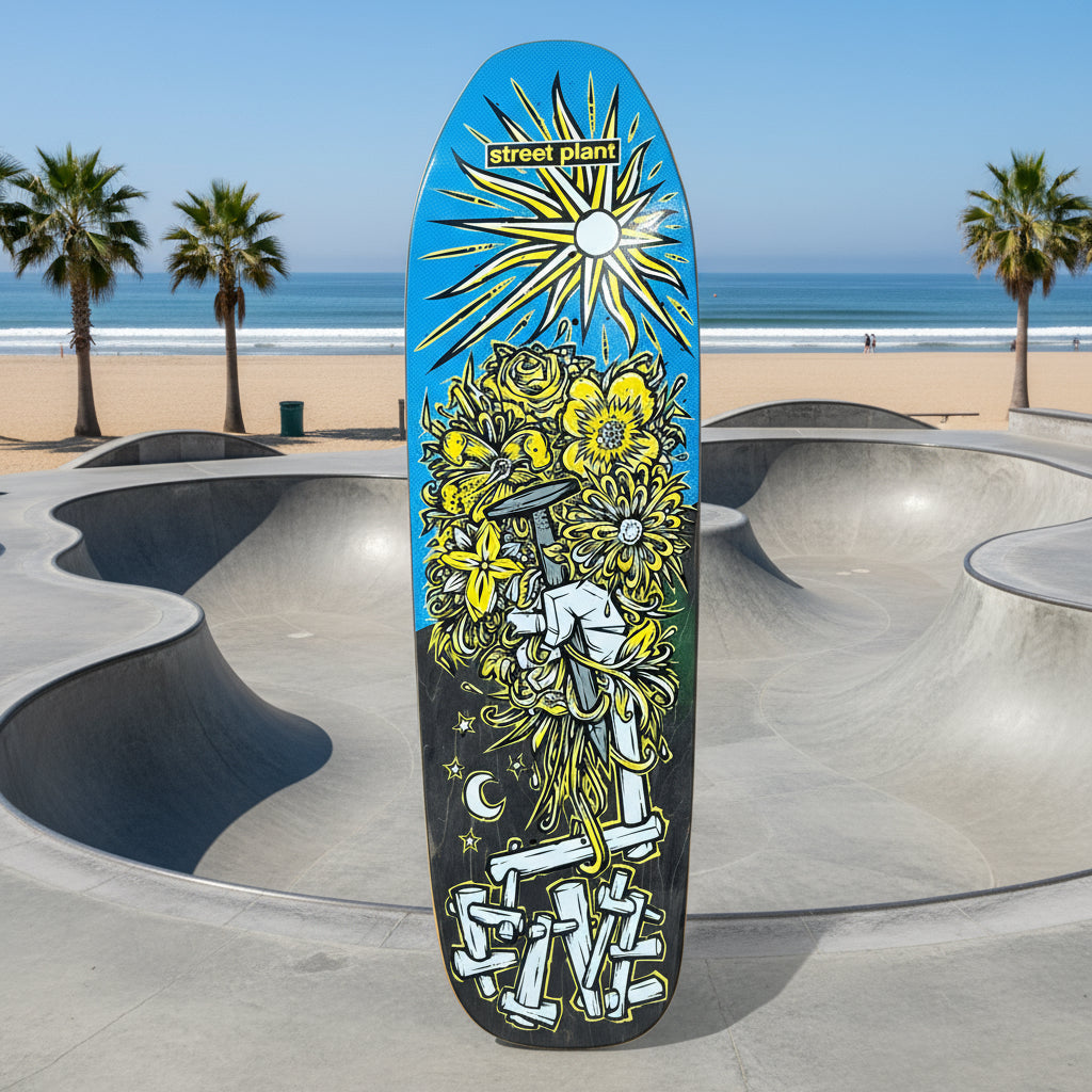 Street Plant Mike Vallely “Sun & Flowers” Skate Deck (Blue / Yellow) Signed